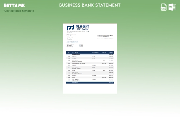 модерен стил Шангај Пудонг за развој на деловен банкарски извод Шаблон Word и PD