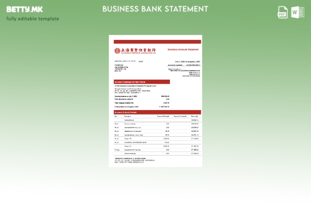 модерен стил Шангајска комерцијална и штедилница извод на цврста сметка за Word