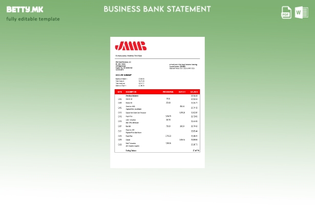 модерен стил Шпанија JMMB за проверка на изводот на сметката Word и PDF шаблон