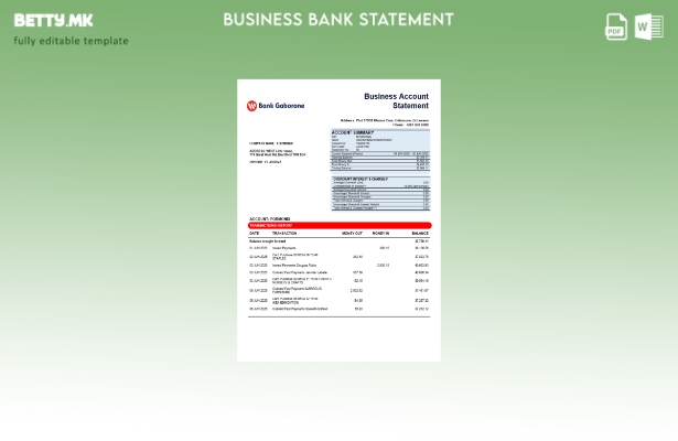 модерен стил банка Габороне деловна фирма изјава Шаблон Word и PDF формат