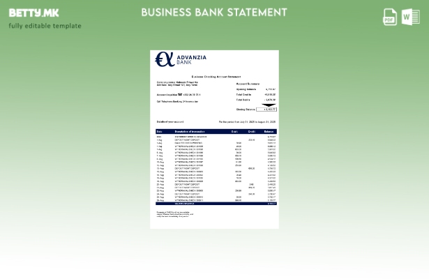 модерен стил изјава за деловна фирма Advanzia Шаблон Word и PDF формат ().