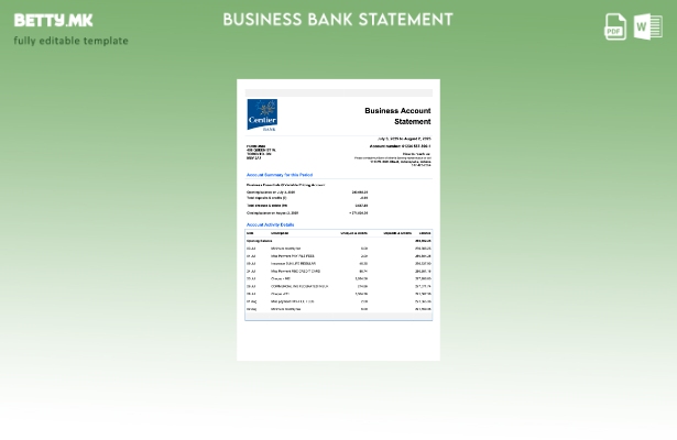 модерен стил на САД Indiana Centier извод на фирмата сметка Word и PDF шаблон