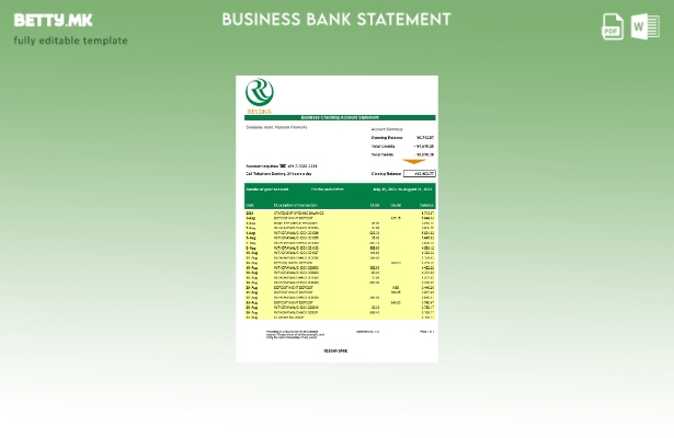 модерен стил на компанијата Ресона банка за проверка на извод од сметката Word и