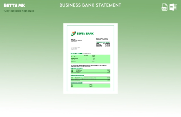 модерен стил на компанијата Seven Bank што проверува извод од сметката Word и PD