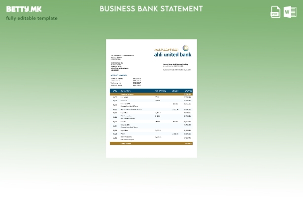 модерен стил на Ahli United Bank извод на цврста сметка за Word и PDF шаблон