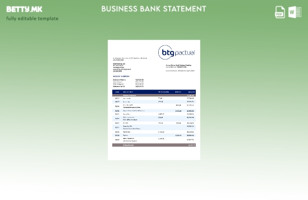 модерен стил на BTG Pactual Bank Извод на деловна сметка за проверка на Word и P