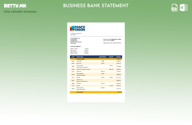 модерен стил на Banco Union Bank за деловна изјава за шаблон Word и PDF формат