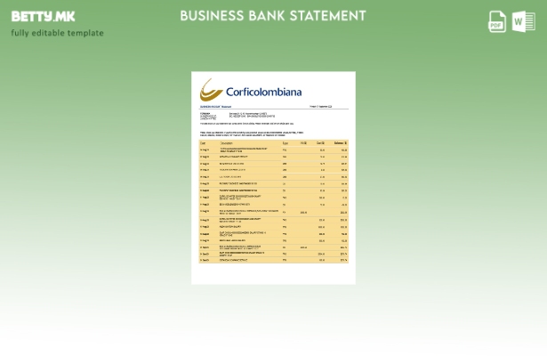 модерен стил на Corficolombiana Bank извод за деловна сметка за проверка на Word