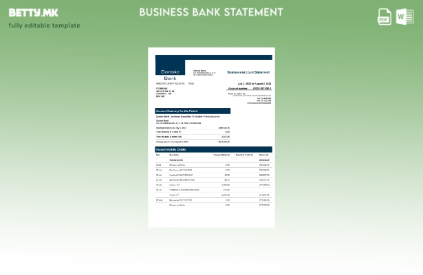 модерен стил на Danske Bank изјава за претпријатието Word и PDF шаблон