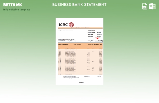 модерен стил на ICBC банкарска изјава за проверка на сметката Word и PDF Шаблон