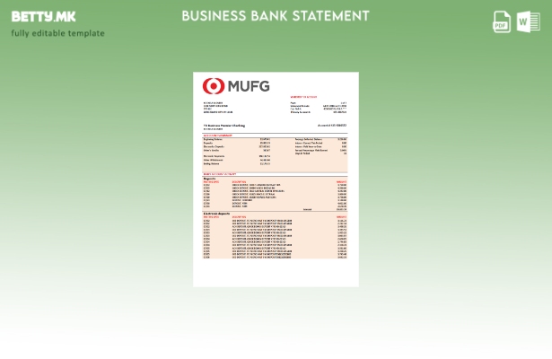 модерен стил на MUFG банка за проверување на деловните сметки Шаблон Word и PDF
