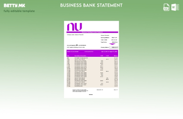 модерен стил на Nubank корпоративна сметка за проверка на шаблон Word и PDF