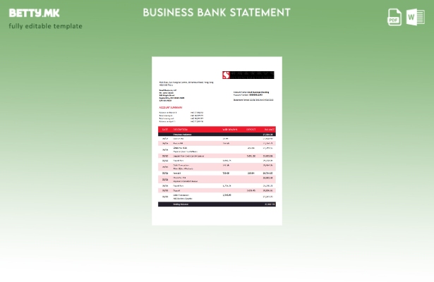модерен стил на Sung Hung Kai Bank Извод на сметка на компанијата Word и PDF шаб