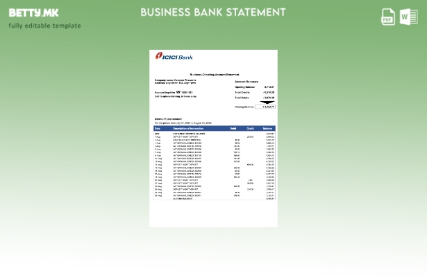 модерен стил пакистански ICICI цврста изјава за сметката Шаблон Word и PDF