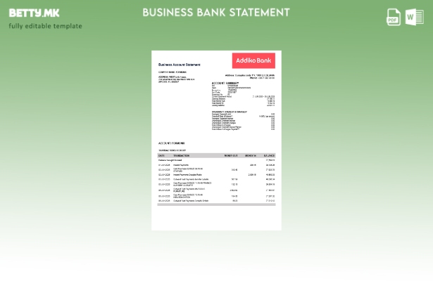 модерен стил словенечки Addiko изјава за сметка на организацијата Word и PDF шаб