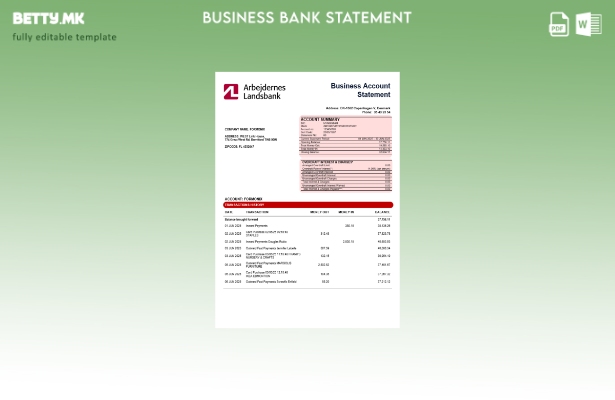 модерен стил Arbejdernes Landsbank извод на сметка на претпријатието Word и PDF