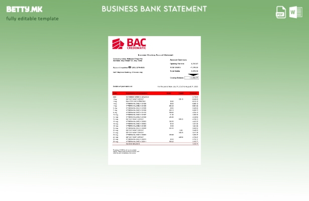 модерен стил BAC Credomatic изјава за претпријатие Шаблон Word и PDF формат ().