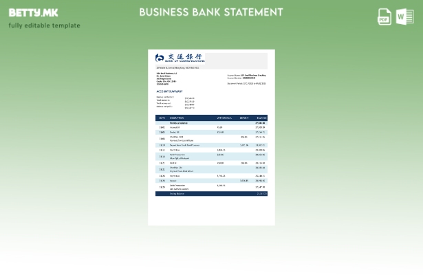 модерен стил BANK of Communications извод на банкарска сметка на претпријатието