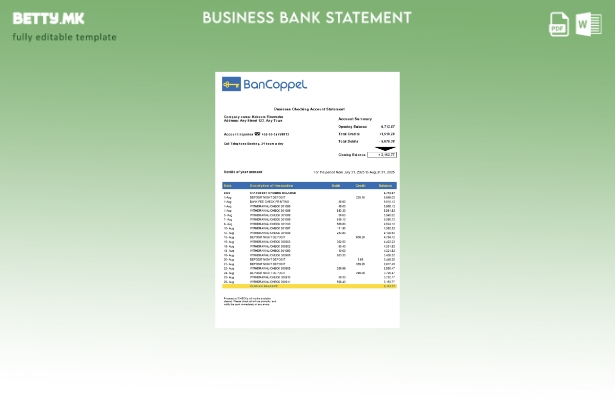 модерен стил BanCoppel за проверка на изјава за деловна организација Шаблон Word