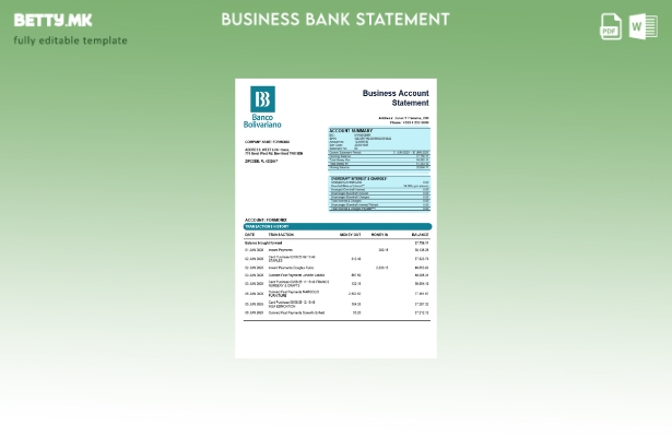 модерен стил Banco Bolivariano изјава на компанијата Шаблон за формат Word и PDF