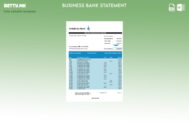 модерен стил Crédit du Nord извод на сметка на претпријатието Шаблон Word и PDF