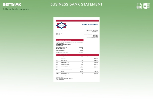 модерен стил Home Bancshares Извод на цврста сметка на банка Шаблон Word и PDF