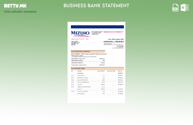 модерен стил Mizuho Financial Group Извод на банкарска сметка на компанија Шабло