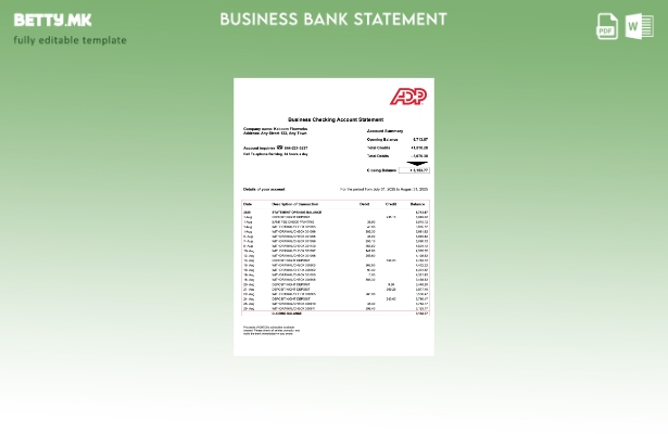 модерен стил USA ADP извод на корпоративна сметка Шаблон Word и PDF