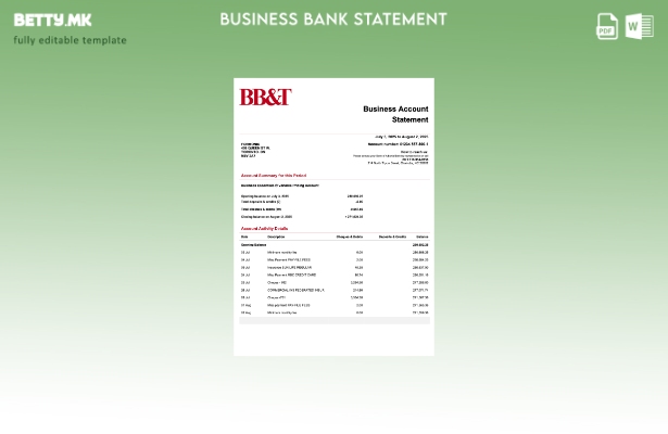 модерен стил USA BB&T Corp цврста изјава за сметка Шаблон Word и PDF