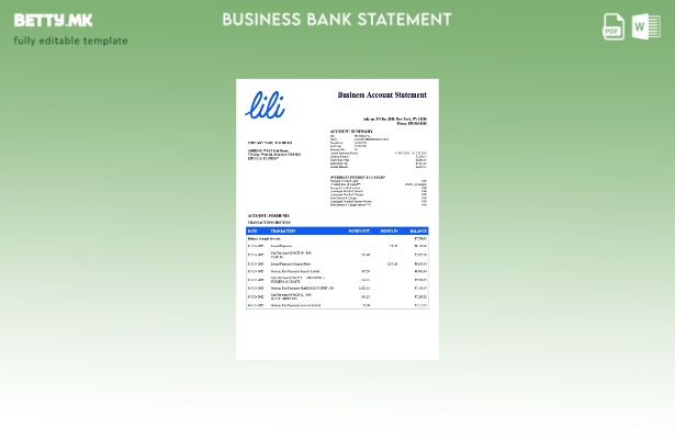 модерен стил USA Lili изјава за сметка на организацијата Шаблон Word и PDF