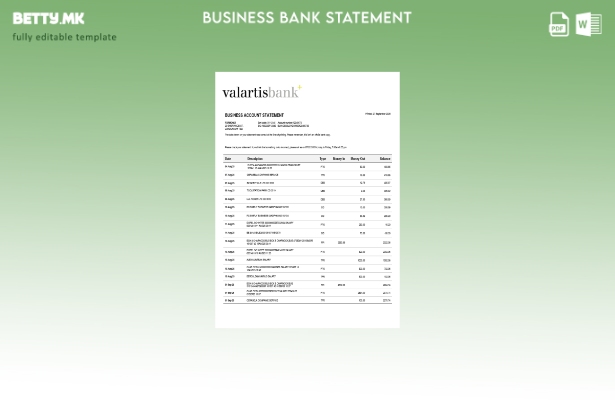 модерен стил Valartis организација проверува изјава за сметка Шаблон Word и PDF