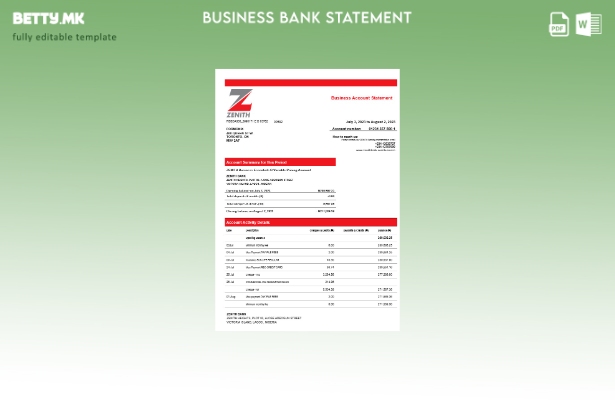 модерен стил, шаблон за Word и PDF за деловна проверка на сметката на Зенит банк
