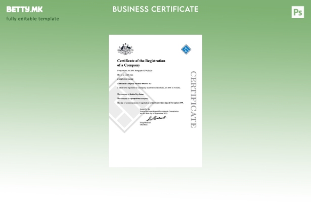 Модерен стил Австралија сертификат за регистрација на компанија Шаблон за Word и