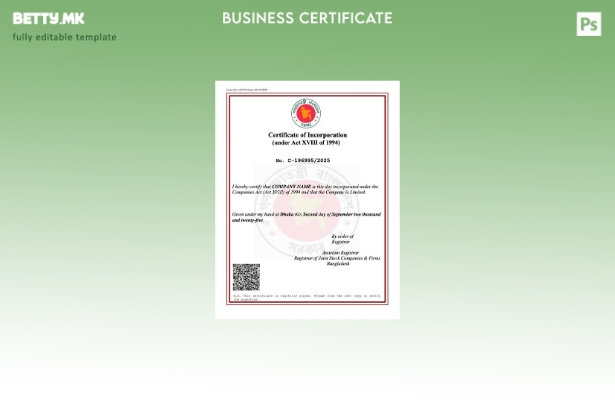 Модерен стил Бангладеш сертификат за инкорпорација Шаблон за Word и PDF