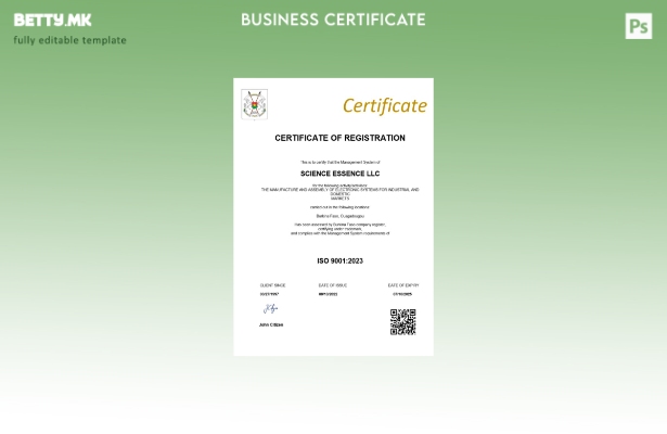 Модерен стил Буркина Фасо сертификат за регистрација Шаблон за Word и PDF