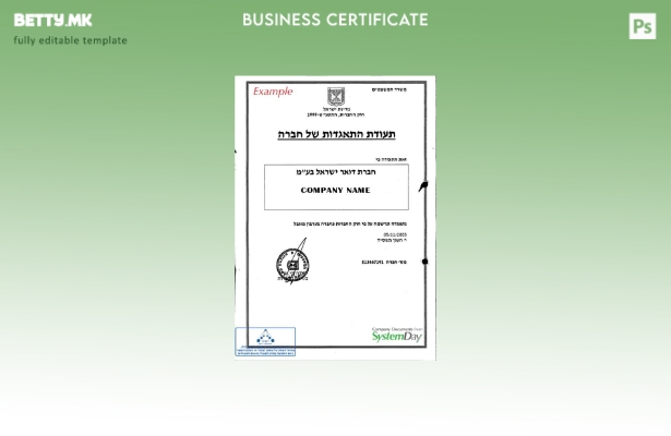Модерен стил Израелски шаблон за сертификат за основање