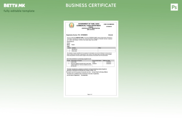 Модерен стил Индија Тамил Наду потврда за регистрација Шаблон за Word и PDF