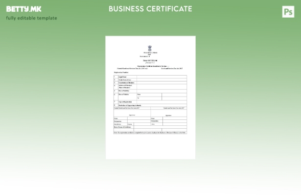 Модерен стил Индија сертификат за регистрација GST Шаблон за Word и PDF