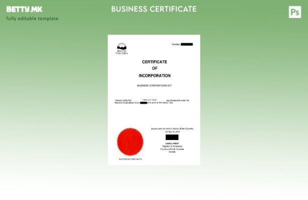 Модерен стил Канада Британска Колумбија шаблон за сертификат за основање