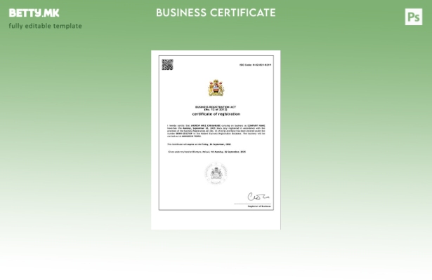 Модерен стил Малави сертификат за регистрација Шаблон за Word и PDF