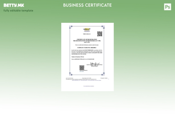 Модерен стил Малезија сертификат за регистрација Шаблон за Word и PDF