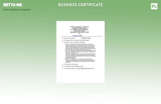 Модерен стил Нигерија сертификат за регистрација Шаблон за Word и PDF