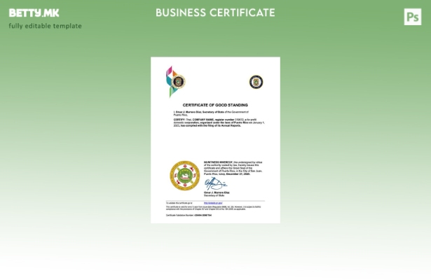 Модерен стил Порторико сертификат за добра состојба Шаблон за Word и PDF