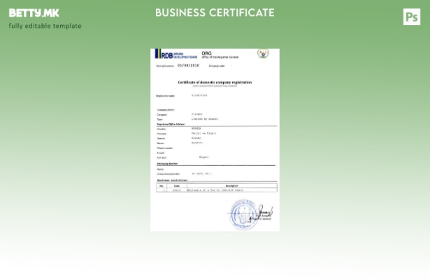 Модерен стил Руанда сертификат за домашна регистрација на компанија шаблон