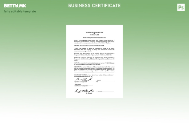 Модерен стил САД Мериленд статии за инкорпорација Word и PDF шаблон шаблон