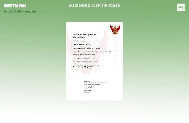 Модерен стил Тајландски сертификат за регистрација на бизнис Шаблон за шаблон Wo