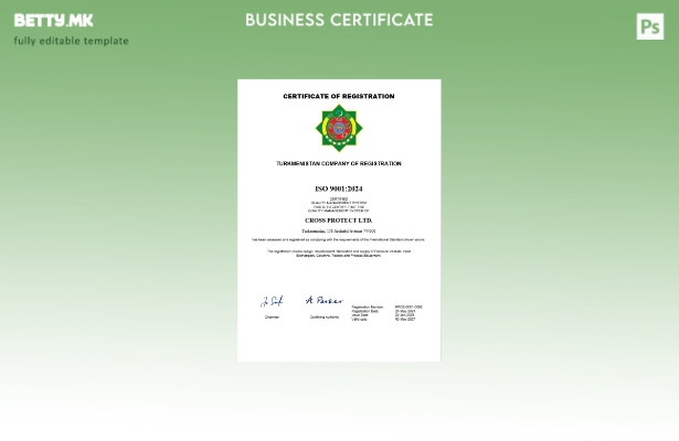 Модерен стил Туркменистански сертификат за регистрација на бизнис Шаблон за Word