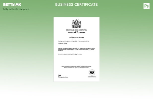 Модерен стил УК сертификат за основање на приватна компанија со ограничена одгов