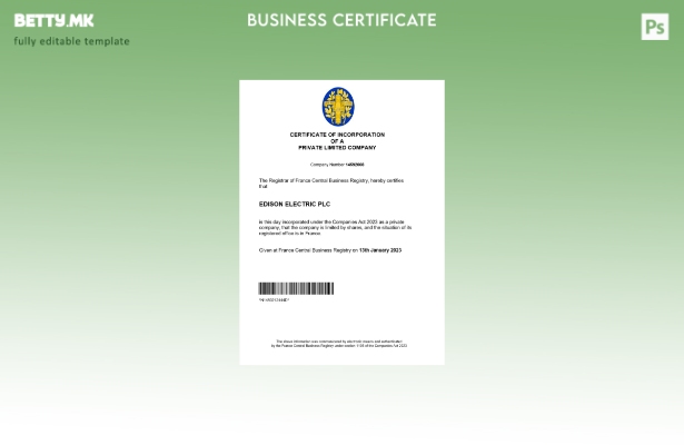 Модерен стил Франција сертификат за регистрација Шаблон за Word и PDF