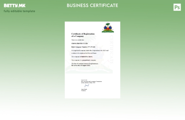 Модерен стил Хаити сертификат за регистрација Шаблон за Word и PDF